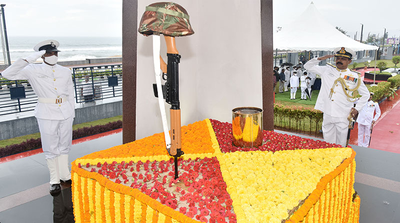Vice Adm Sreekumar Nair DGNP Visakhapatnam paying homage to the Kargil War Heroes in a solemn Wreath Laying Ceremony at War Memorial