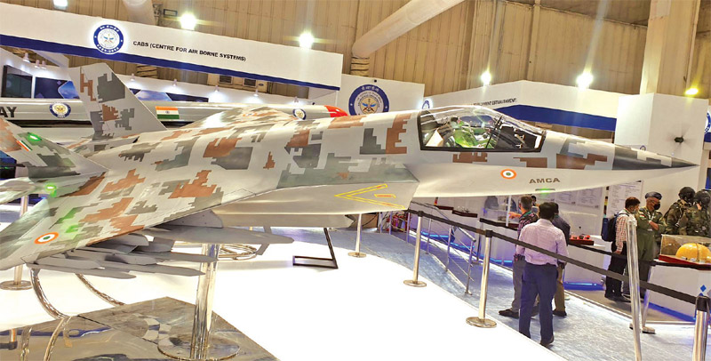A model of Advanced Medium Combat Aircraft at Aero India