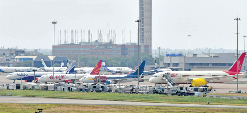  A fleet of Indian airlines at the airport