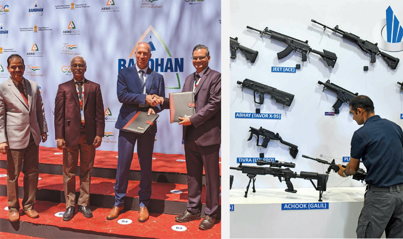 BEL-IAI MoU and a view of Adani Defence stand at Aero India 2023