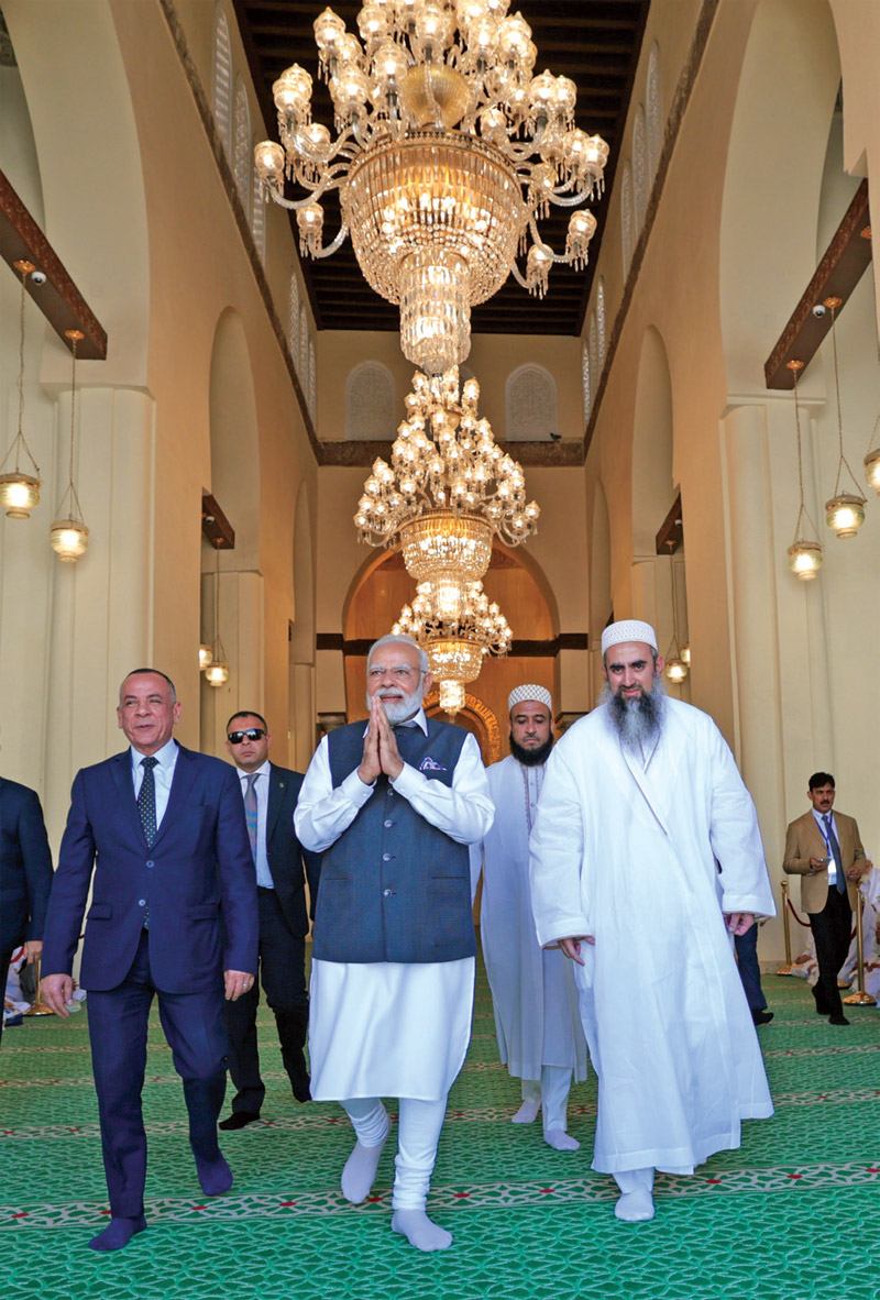 Prime Minister Narendra Modi at al Hakim mosque in Cairo during his brief Egyptian sojourn