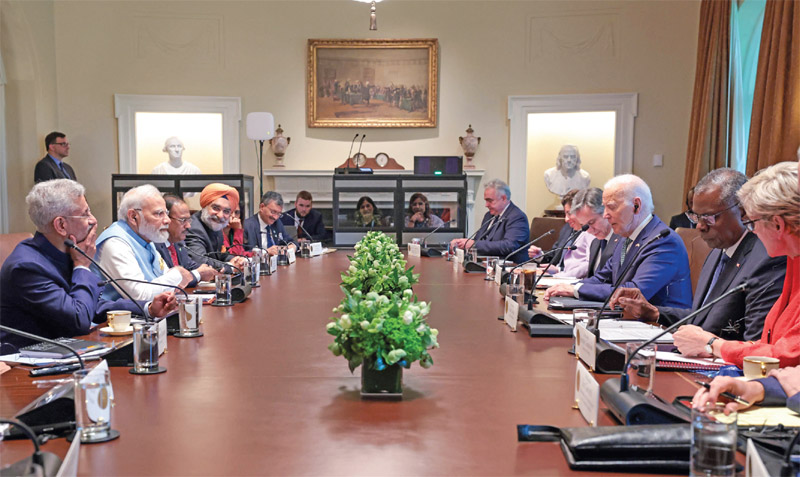 Prime Minister Modi and President Biden with key ministers and officials during the bilateral meeting at the White House