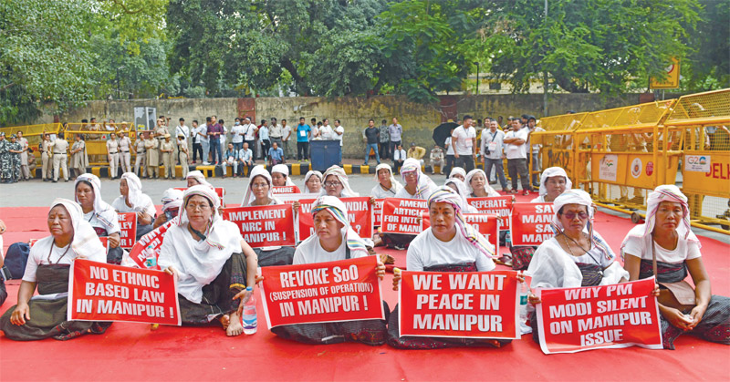 Meitei women protesting in New Delhi on June 19