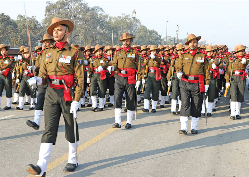 Assam Rifles’ personnel rehearsing for the Republic Day parade