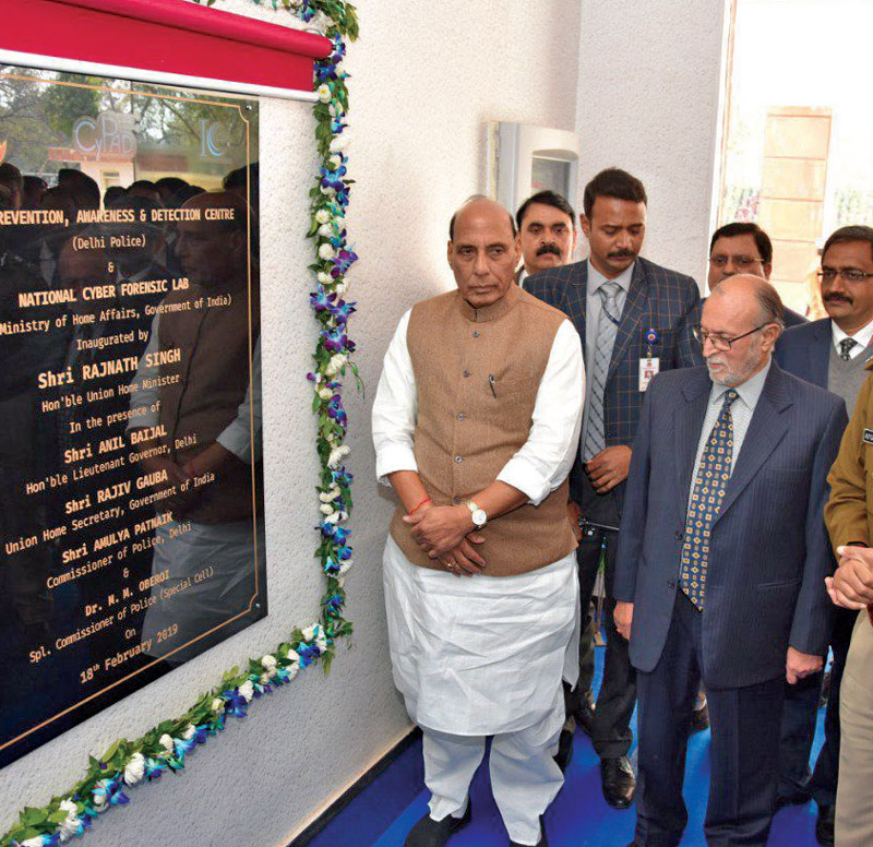 Defence minister Rajnath Singh inaugurated Delhi Police’ CyberCrime Unit office complex in February 2019