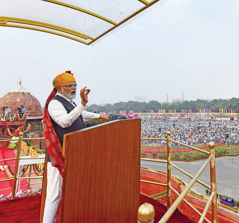 Prime Minister Narendra Modi at the Red Fort in New Delhi