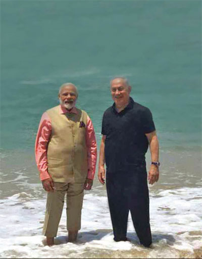 Prime Minister Narendra Modi with his Israeli counterpart Benjamin Netanyahu during his first visit to Israel