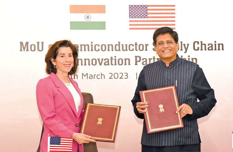 Union minister of commerce and industry Piyush Goyal with the US secretary of commerce, Gina Raimondo