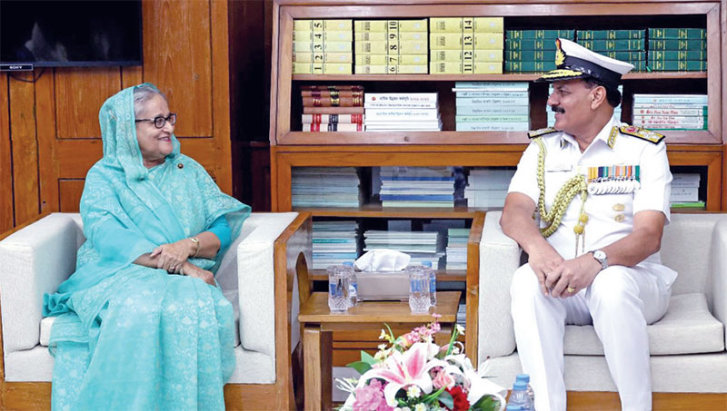 Bangladesh PM Sheikh Hasina with Chief of Indian Naval Staff Admiral Dinesh K Tripathi