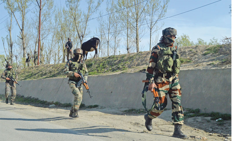 CRPF troopers patrolling in Kashmir